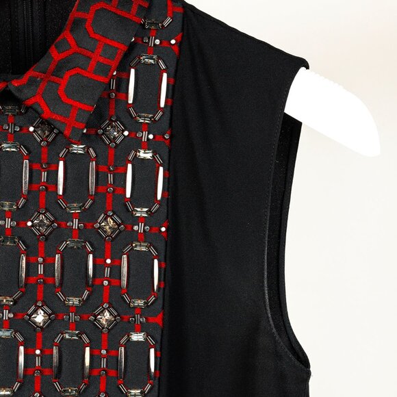 Gucci PF/15 Black Crepe Embellished Collared Sleeveless Blouse - Picture 5 of 11